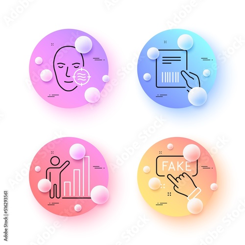 Parcel invoice, Problem skin and Fake information minimal line icons. 3d spheres or balls buttons. Graph chart icons. For web, application, printing. Vector