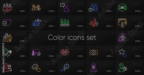 Set of Fingerprint, Add team and Hold heart line icons. Include Wallet, Meeting, Blood icons. Employee results, Sallary, Users chat web elements. Life insurance, Ranking star, Engineering team. Vector