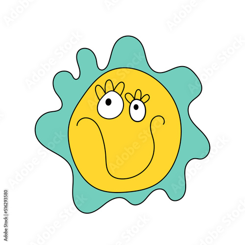 Doodle positive smiling emoji.Vector retro happy vintage sticker.