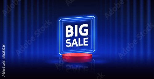 Neon Big Sale Banner on Dark Blue Background