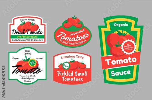 Organic tomato package label set vector farm market ecology food frame vegetable harvest pack