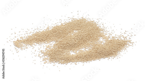 Fotografie, Obraz Pile of dry yeast isolated on white background, top view