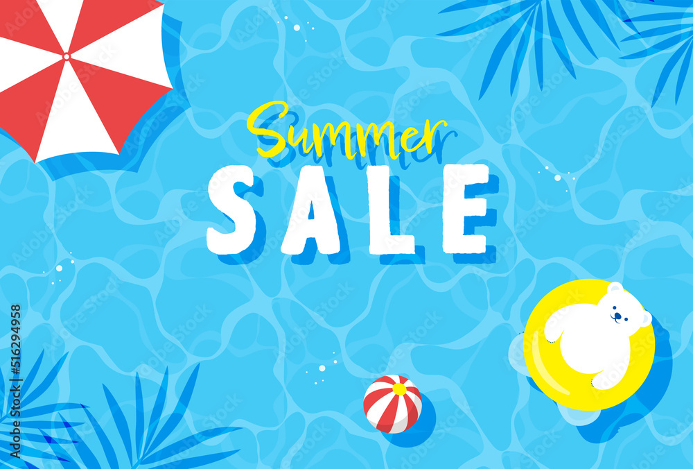 summer vector background with a polar bear floating in water for banners, cards, flyers, social media wallpapers, etc.