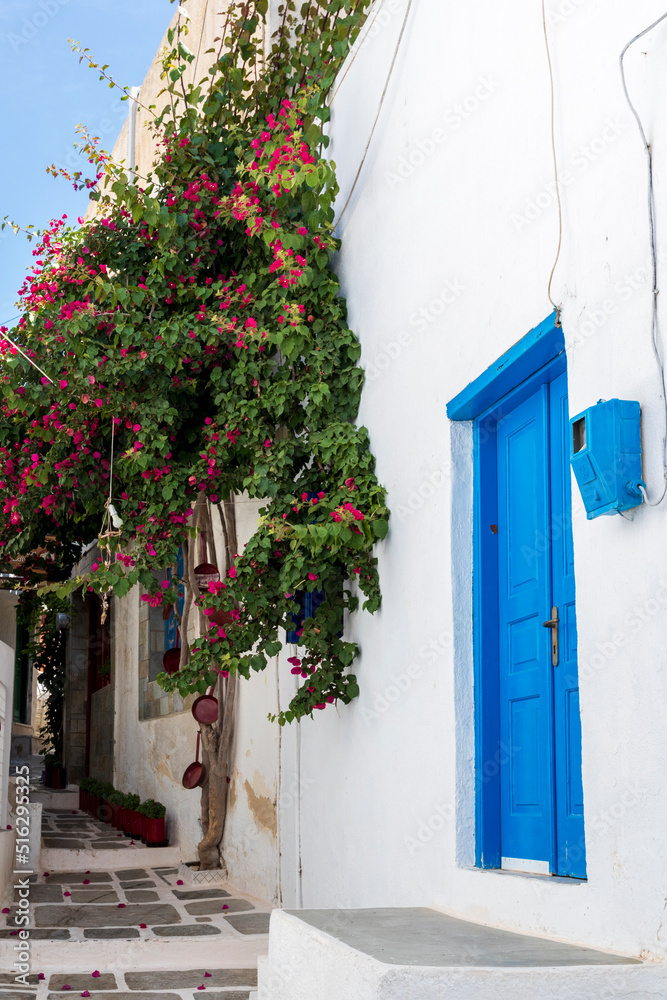 Fototapeta premium Ios Greece.06-06-2022. Typical street at Ios village.Cyclades Islands. Greece.