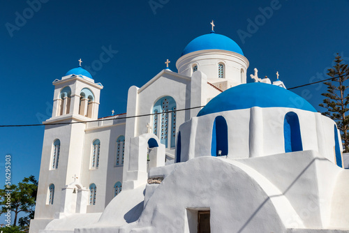 Ios Greece.06-06-2022. Traditional Orthodox church at Ios village.Cyclades Islands. Greece.