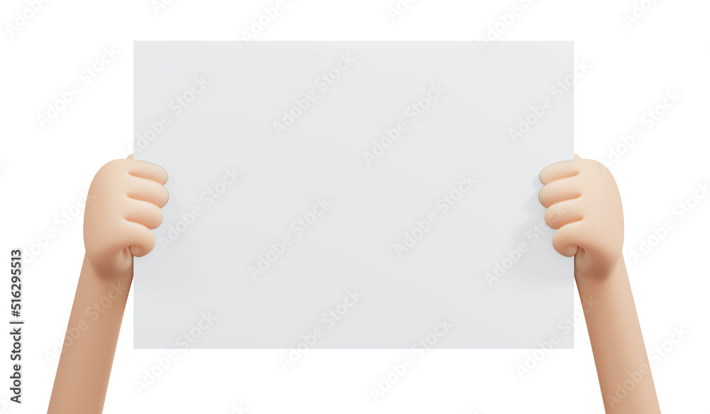 3D Rendering of Hand holding blank paper isolated on background. 3d render illustration cartoon style. 3D Rendering of Hand holding blank paper isolated on background. 3d render illustration cartoon style.