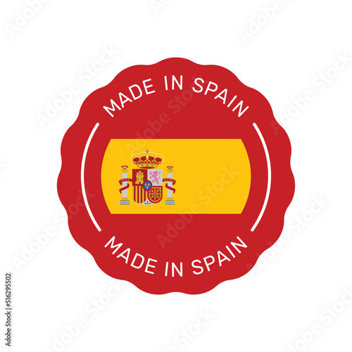 Made in Spain colorful vector badge. Label sticker with Spanish flag.