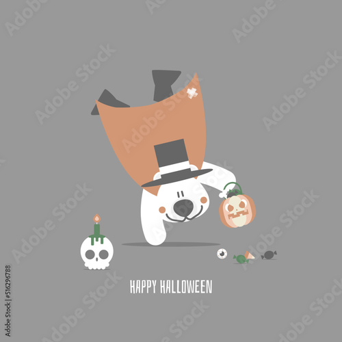 happy halloween holiday festival with polar bear and pumpkin, flat vector illustration cartoon character design