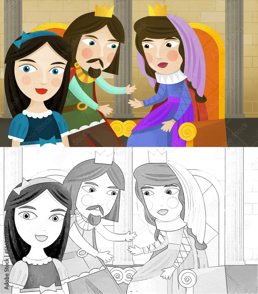 cartoon scene with prince and princess in the castle sketch cartoon scene with prince and princess in the castle sketch