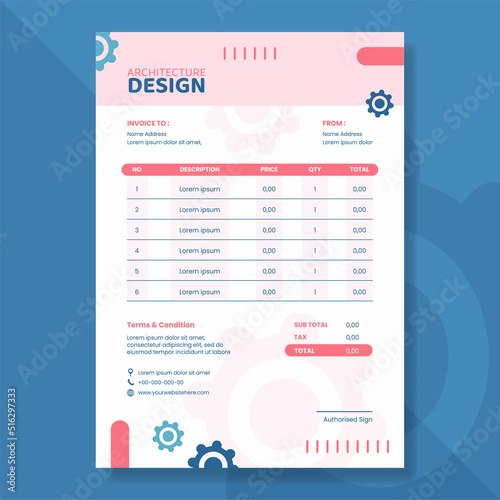 Architect or Engineer Invoice Template Flat Cartoon Background Vector Illustration