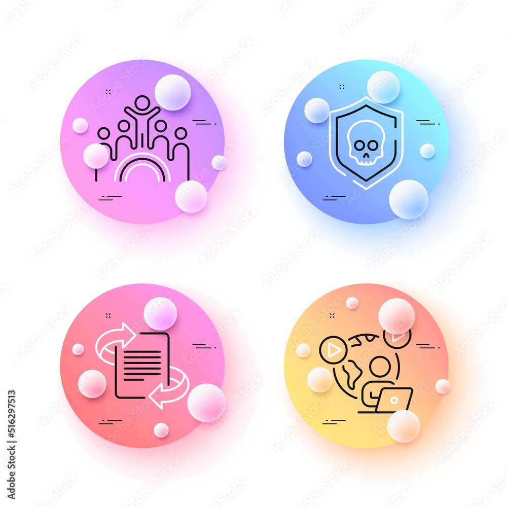 Inclusion, Cyber attack and Marketing minimal line icons. 3d spheres or balls buttons. Video conference icons. For web, application, printing. Equity rainbow, Software protect, Article. Vector Inclusion, Cyber attack and Marketing minimal line icons. 3d spheres or balls buttons. Video conference icons. For web, application, printing. Equity rainbow, Software protect, Article. Vector