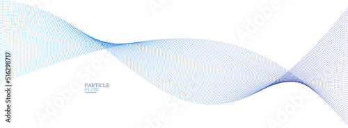 Blue airy particles flow vector design, abstract background with wave of flowing dots array, digital futuristic illustration, nano technology theme.