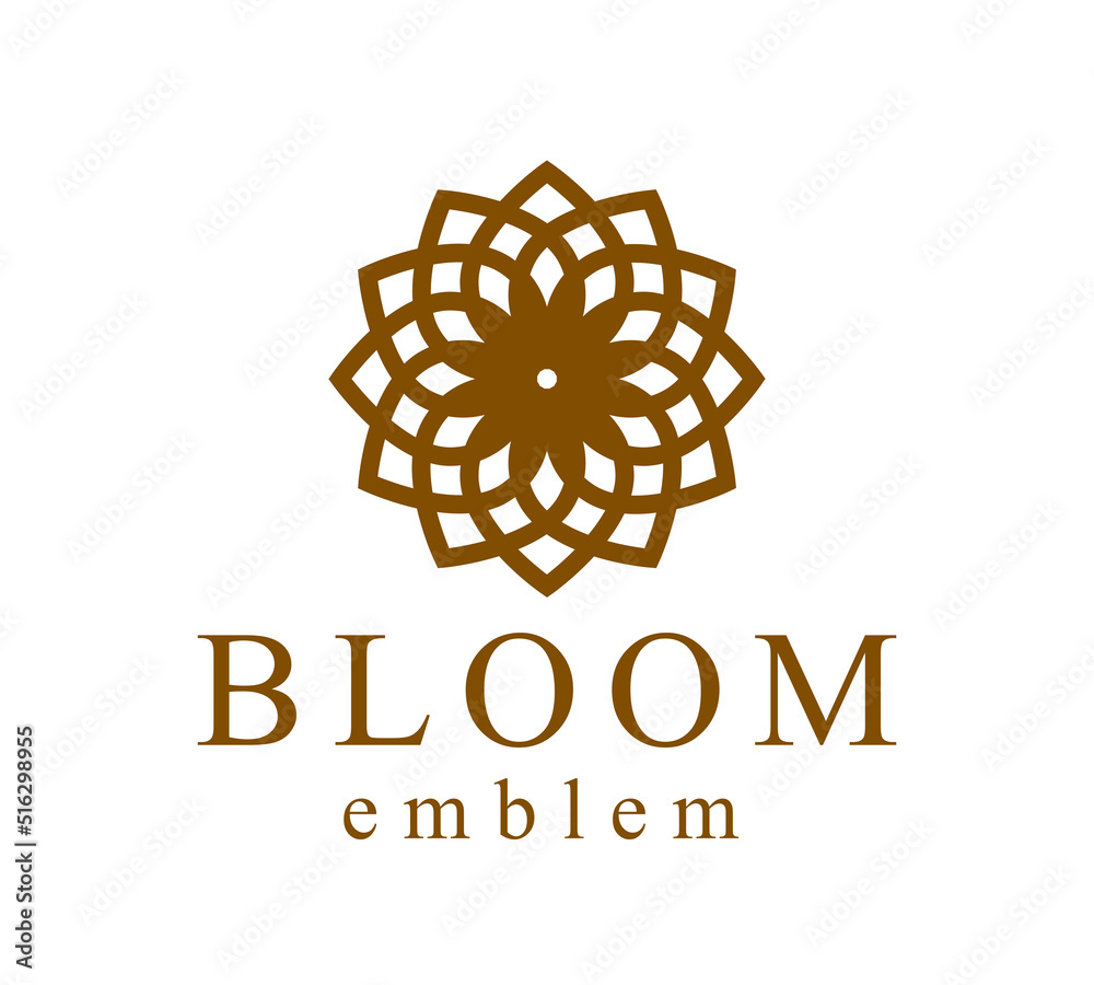 Geometric linear style vector flower logo or emblem isolated on white, sacred geometry floral symbol line drawing emblem, blossoming flower hotel or boutique or jewelry logotype. Geometric linear style vector flower logo or emblem isolated on white, sacred geometry floral symbol line drawing emblem, blossoming flower hotel or boutique or jewelry logotype.