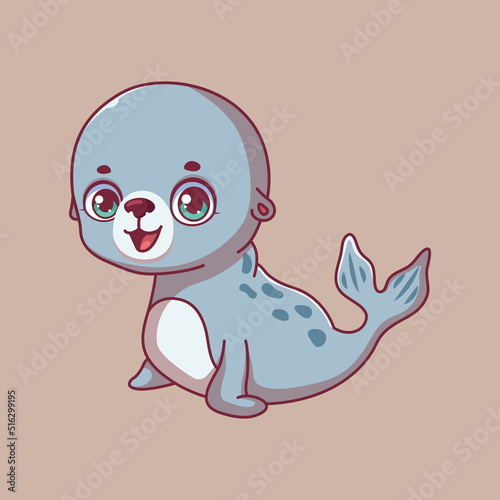 Illustration of a cartoon sea lion on colorful background