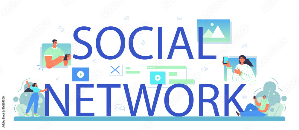 Social network typographic header. SMM manager advertising