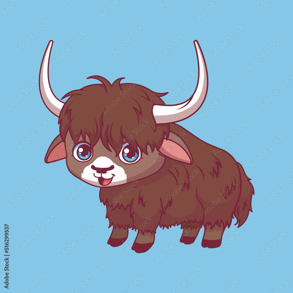 Illustration of a cartoon yak on colorful background