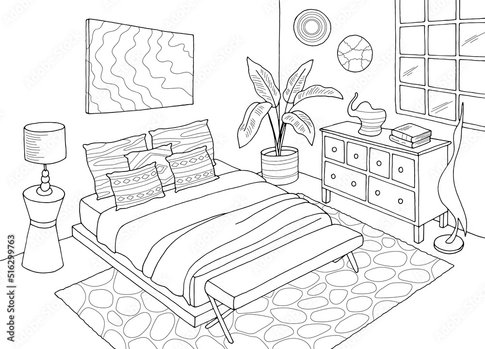 bedroom-graphic-black-white-home-interior-sketch-illustration-vector