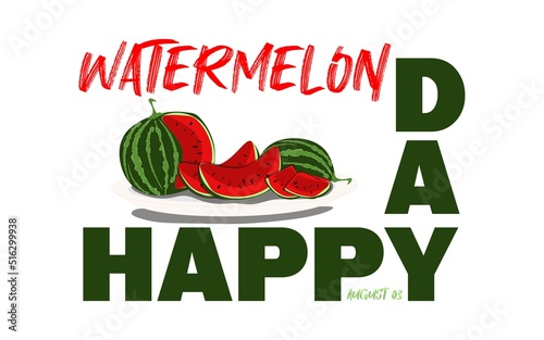 National Watermelon Day poster with calligraphy lettering isolated on white background