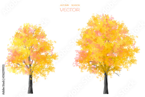 Vector watercolor blooming flower tree or forest side view isolated on white background for landscape and architecture drawing,elements for environment or and garden,botanical element for section 