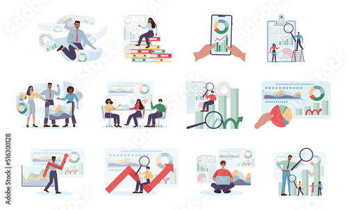 Business analyst set. Financial operation optimization, strategy development,