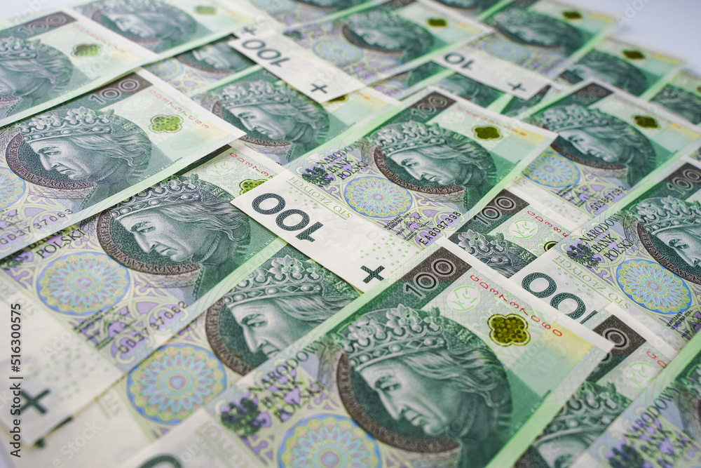 Background from money. Polish banknotes. 100 zloty cash