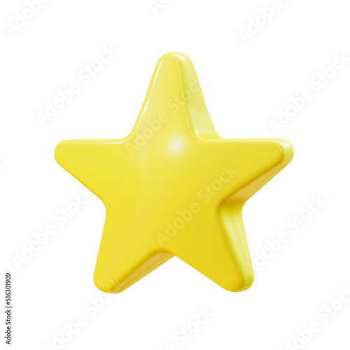 Yellow star shape 3d render   with clipping path   isolated on white  background   3D Rendering illustration
