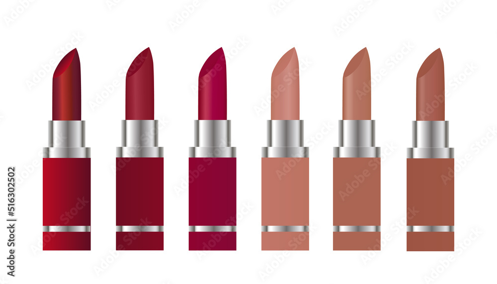 Obraz premium Red lipstick mockup, cosmetic package design. Vector illustration
