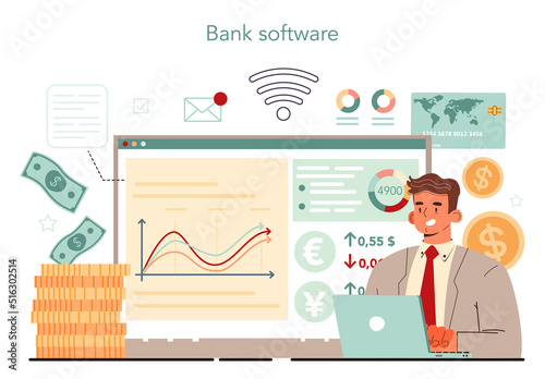 Banker online service or platform. Finance income, money saving.