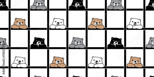 bear seamless pattern polar teddy vector thumb up weave checked tartan plaid cartoon tile background repeat wallpaper gift wrapping paper illustration doodle pet design scarf isolated