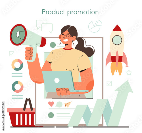 Marketer online service or platform. Brand or product launching