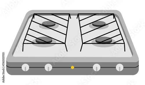 Camping stove cartoon icon. Cartoon gas camp burner, portable indoor cooker, outdoor furnace for picnic cooking on heat flame propane hob butane fire travel