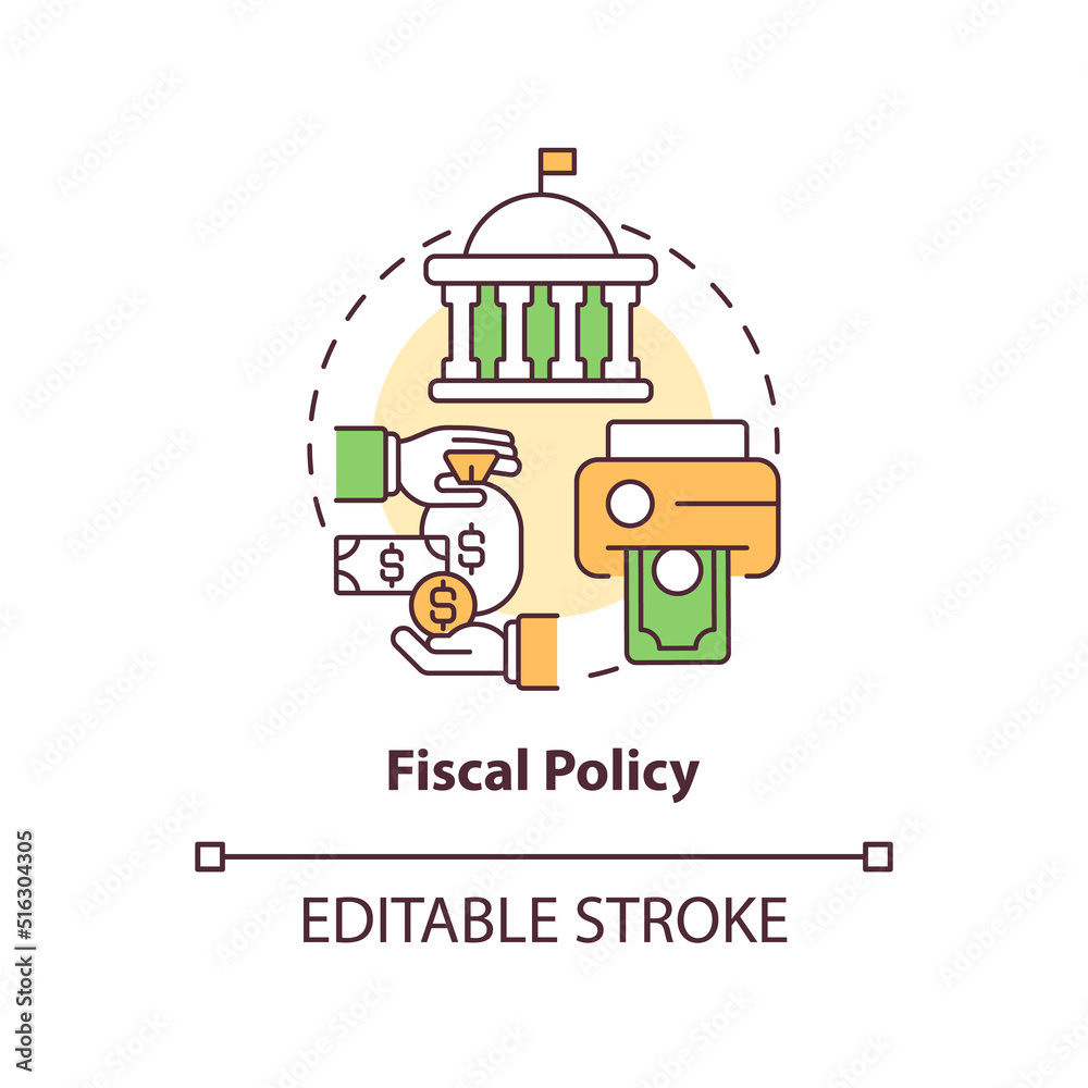 Fiscal policy concept icon. Governmental regulations. Inflation cause abstract idea thin line illustration. Isolated outline drawing. Editable stroke. Arial, Myriad Pro-Bold fonts used