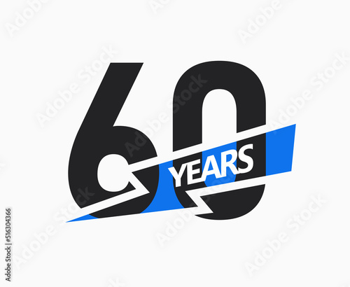 60 years of business, jubilee logo. 60th Anniversary sign. Modern graphic design for company birthday. Isolated vector illustration.
