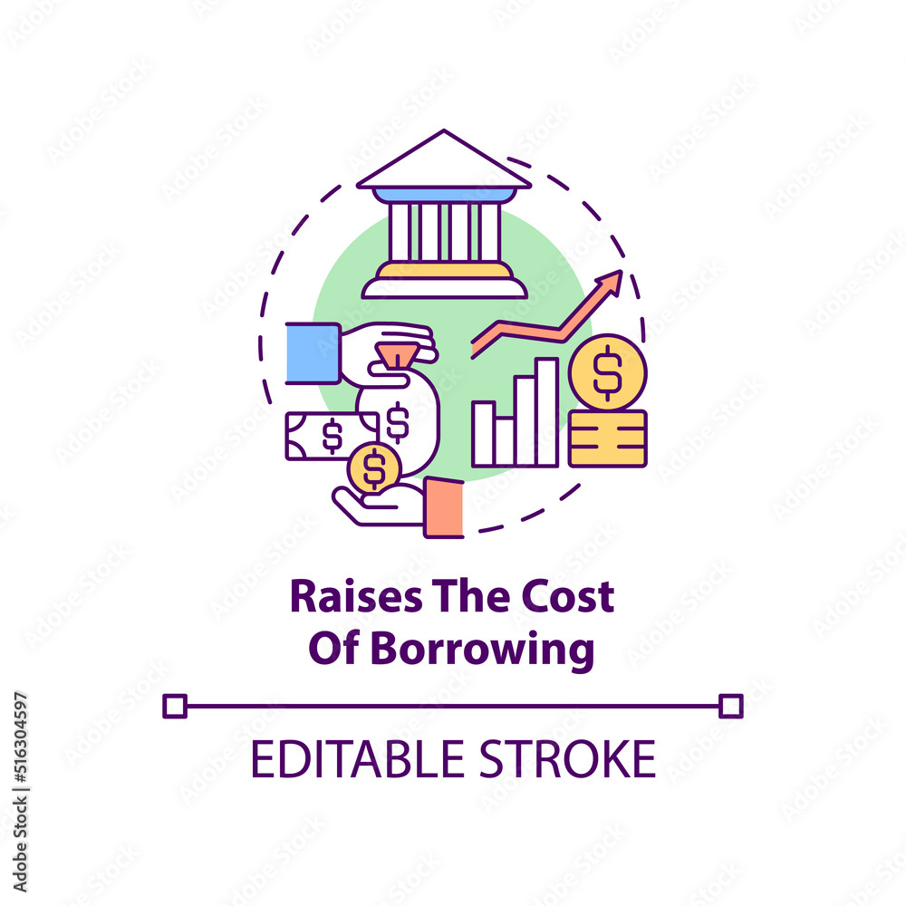 Raises cost of borrowing concept icon. High interest rate. Effect of inflation abstract idea thin line illustration. Isolated outline drawing. Editable stroke. Arial, Myriad Pro-Bold fonts used