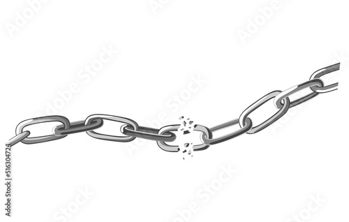 Broken steel chain links. Symbol of security and destruction. Freedom, disruption strong metal shackles concept. Vector illustration in flat style on white background