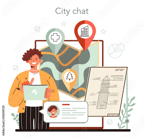 Urbanist online service or platform. Architect studying and developing