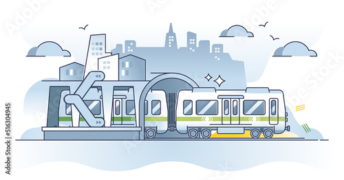Public transportation metro with underground infrastructure outline concept. Passenger logistics management with train routes under city vector illustration. Subway lines with urban railroad stations.