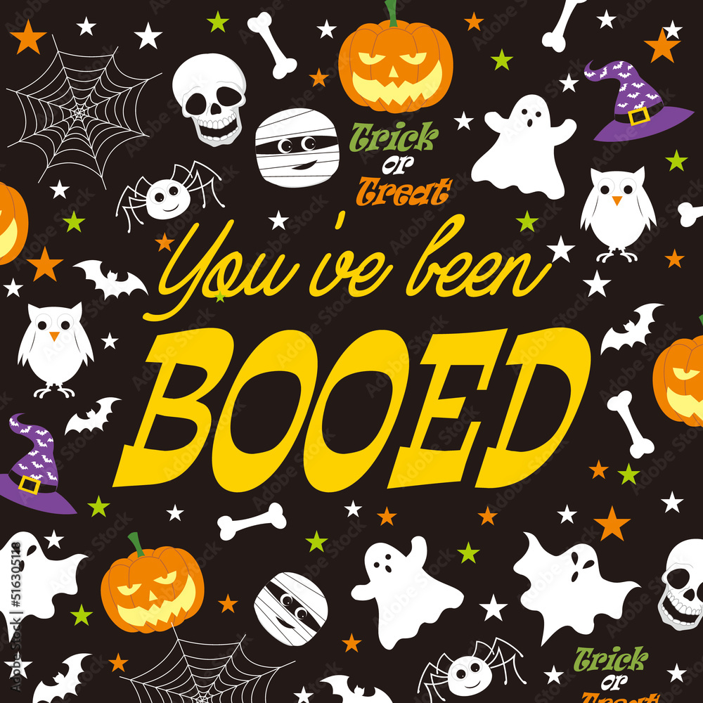halloween seamless pattern with text and decorations