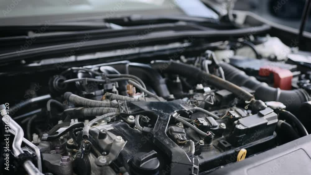 Internal combustion engine, under the hood. Service car. Internal combustion engine, under the hood. Service car.