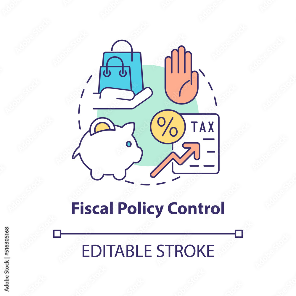 Fiscal policy control concept icon. Higher tax rate. Controlling inflation abstract idea thin line illustration. Isolated outline drawing. Editable stroke. Arial, Myriad Pro-Bold fonts used Fiscal policy control concept icon. Higher tax rate. Controlling inflation abstract idea thin line illustration. Isolated outline drawing. Editable stroke. Arial, Myriad Pro-Bold fonts used