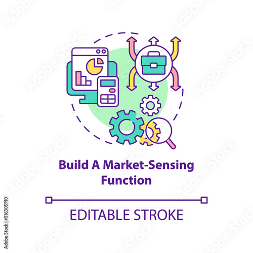 Build market sensing function concept icon. Dealing with inflation in business abstract idea thin line illustration. Isolated outline drawing. Editable stroke. Arial, Myriad Pro-Bold fonts used