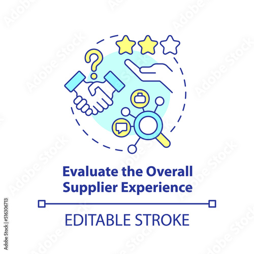 Evaluate overall supplier experience concept icon. Effective purchasing process abstract idea thin line illustration. Isolated outline drawing. Editable stroke. Arial, Myriad Pro-Bold fonts used
