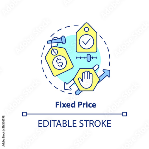 Fixed price concept icon. Procurement contract abstract idea thin line illustration. Predetermined costs. Specific pricing. Isolated outline drawing. Editable stroke. Arial, Myriad Pro-Bold fonts used