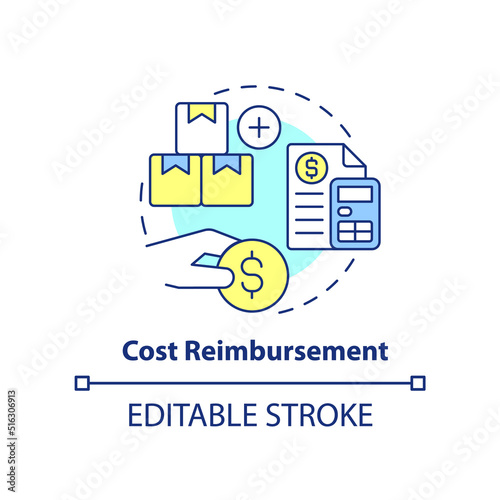 Cost reimbursement concept icon. Type of contract abstract idea thin line illustration. Profit percentage. Compensation. Isolated outline drawing. Editable stroke. Arial, Myriad Pro-Bold fonts used