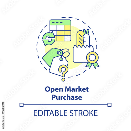 Open market purchase concept icon. Method of food purchasing abstract idea thin line illustration. Standard of quality. Isolated outline drawing. Editable stroke. Arial, Myriad Pro-Bold fonts used