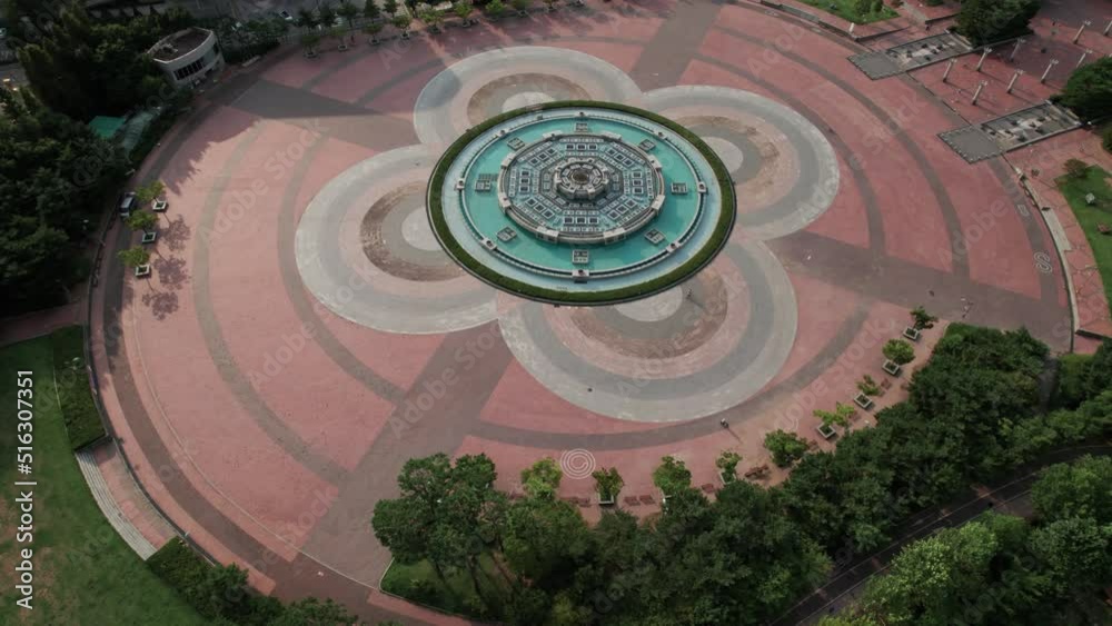Aerial Drone if Giant Park Fountain in Square Seoul Ilsan Korea Aerial Drone if Giant Park Fountain in Square Seoul Ilsan Korea