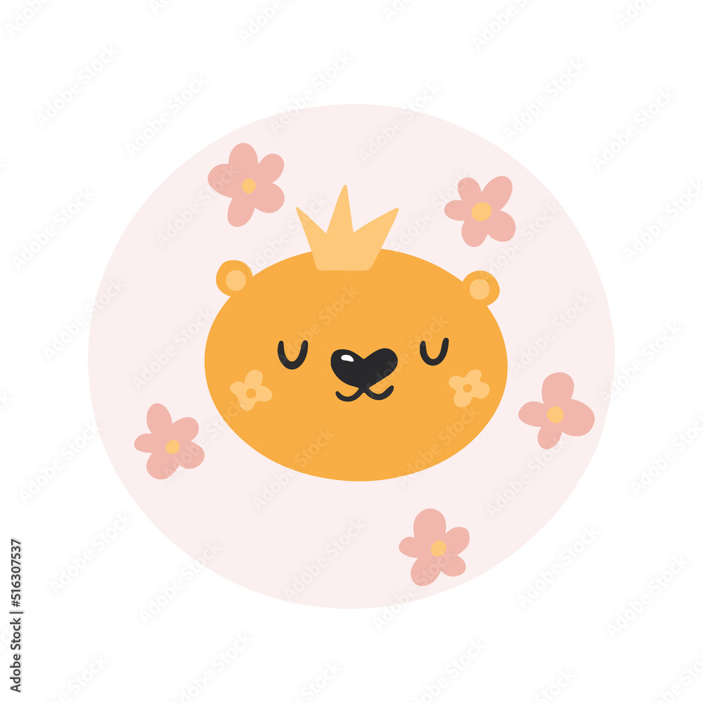 Fototapeta premium Cute lion with floral. Modern vector illustration