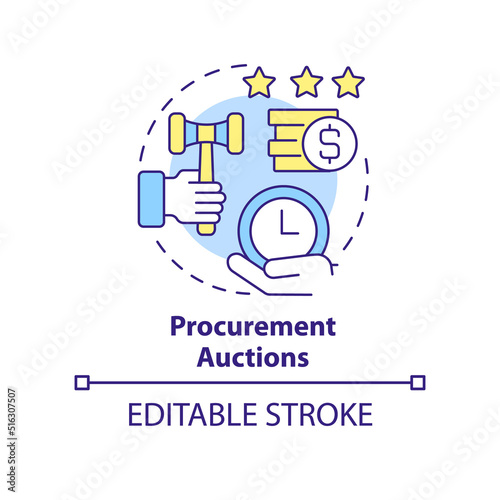 Procurement auctions concept icon. Sourcing strategy example abstract idea thin line illustration. Competitive market. Isolated outline drawing. Editable stroke. Arial, Myriad Pro-Bold fonts used