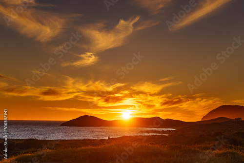 Sunset over sea, Calblanque beach, spain