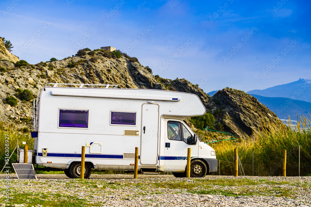 Rv camper camping on nature, Spain. Rv camper camping on nature, Spain.
